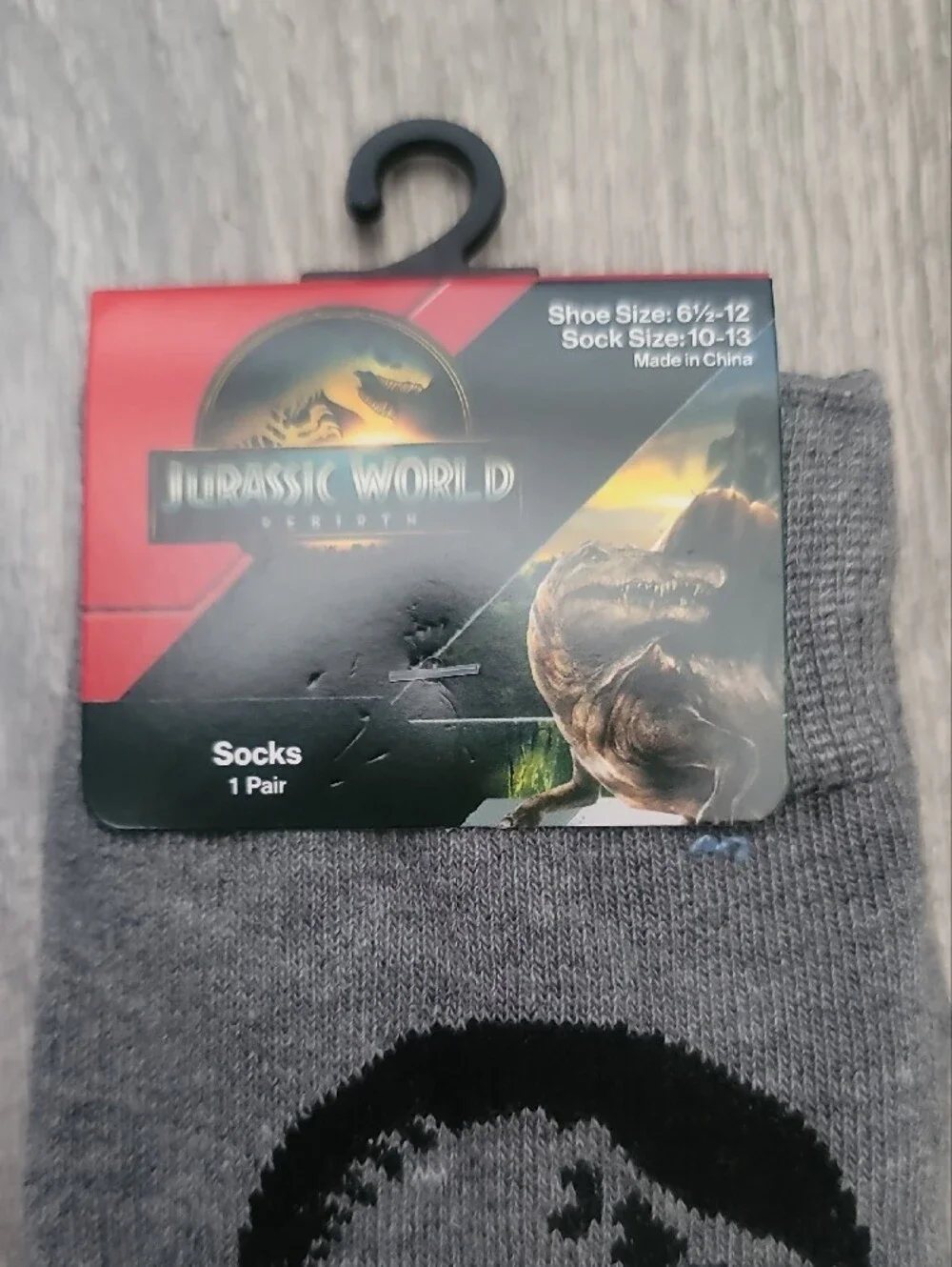 Jurassic Park x Jurassic World Rebirth Grey T-Rex Logo Casual Crew Socks